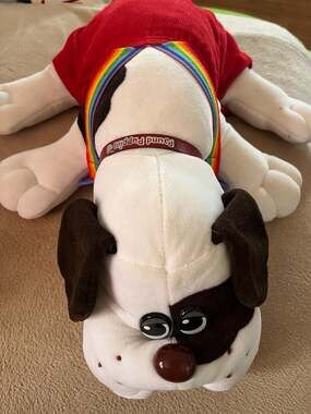 Pound Puppies VINTAGE Large Dog with Brown Spots w/ Clothes 18” plush 1985